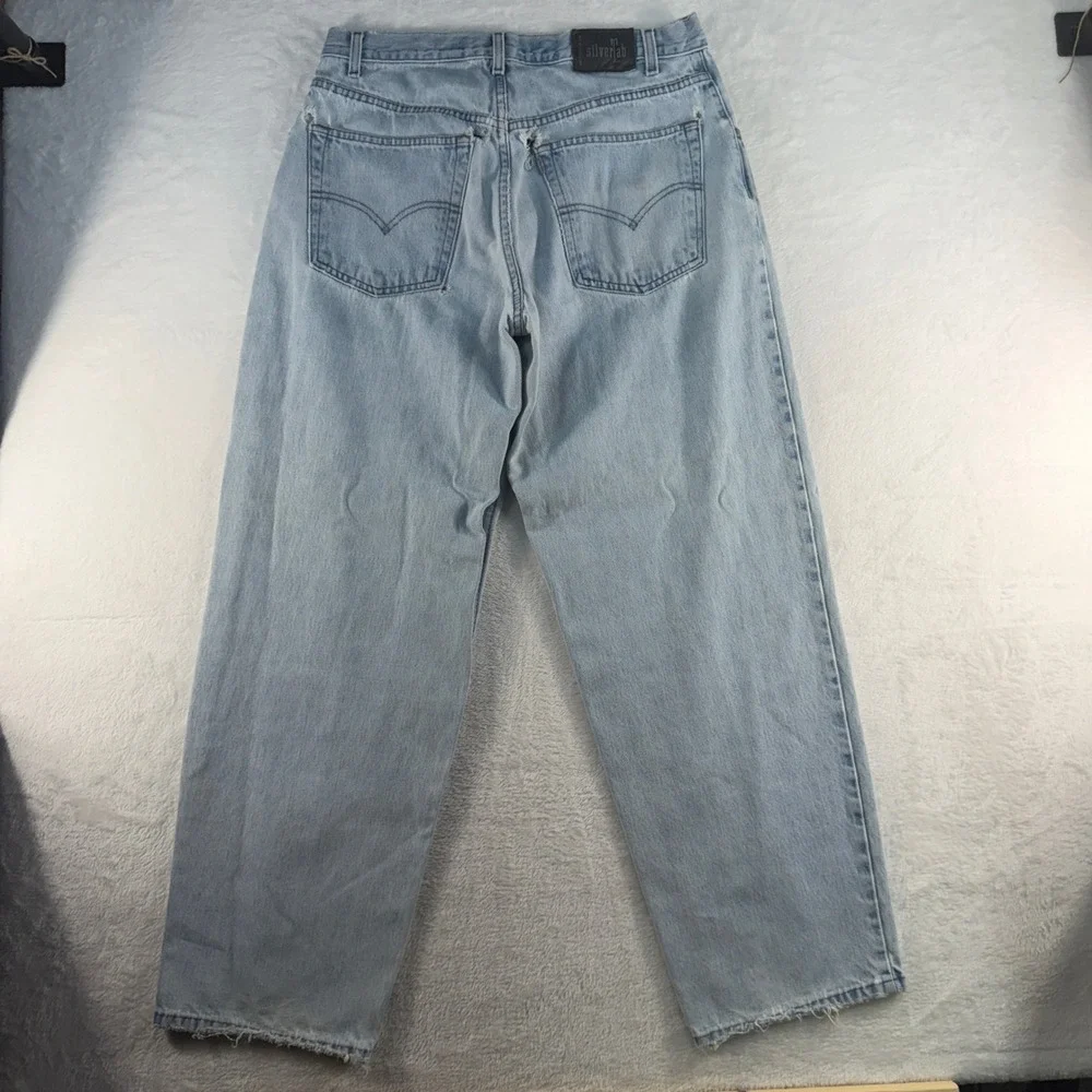 VTG 90s THRASHED Levis SilverTab 34x32 Baggy Jean Relaxed Tapered Leg Light Wash